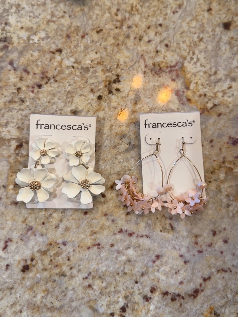 Francesca's Collections White Flower Studs and Light Pink Floral Hoop Earrings